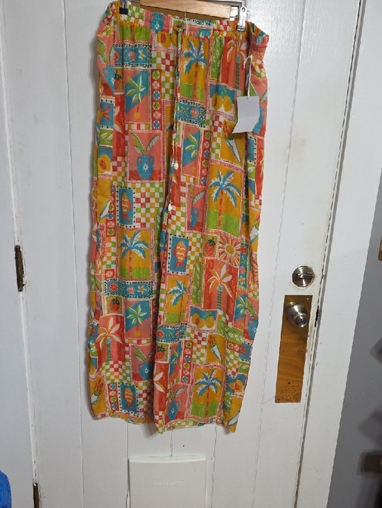 Violet Sky Pants - NWT Violet Sky Women's Gauzy Wide Leg Pants Tropical Semi-Sheer Elastic Sz 3X